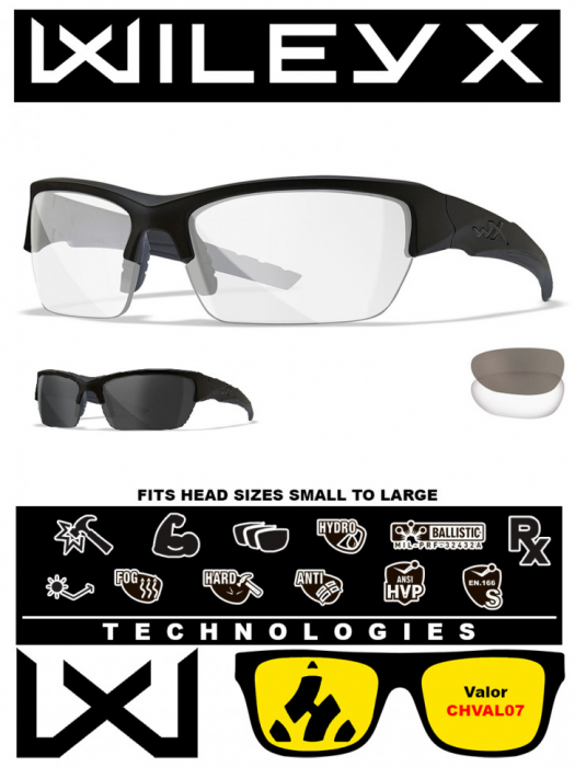 Баллистические очки для тактической стрельбы Wiley X Valor Matte Black (Clear-Grey)