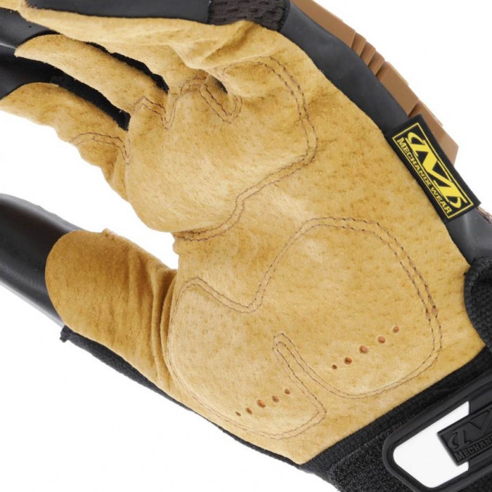 Прочные перчатки из кожи с защитой пальцев MECHANIX Work Leather M-Pact Fingerless Framer Brown