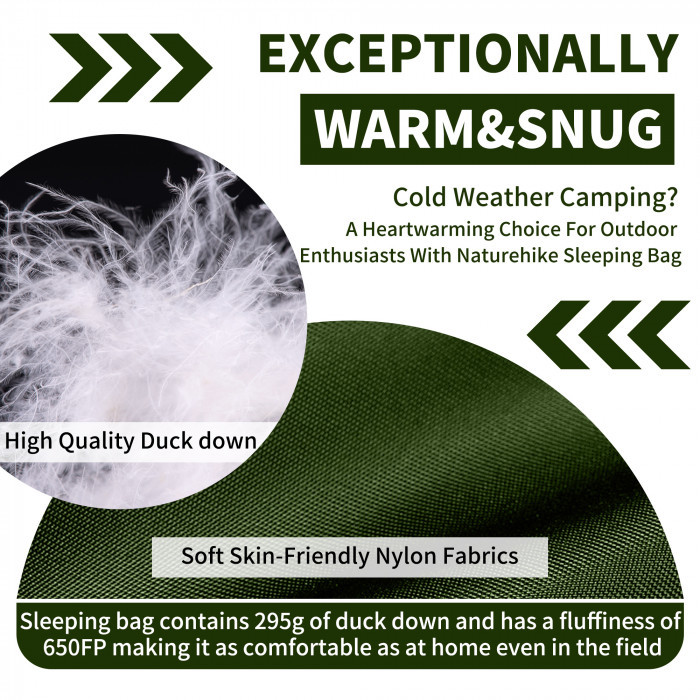 Спальный мешок NATUREHIKE Cicada Wing CW295 Green (утиный пух)