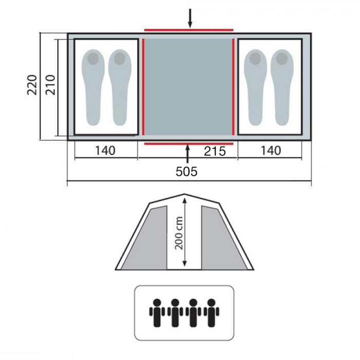 Tramp двухкомнатная палатка Brest 4 V2 (Зеленый), TRT-82