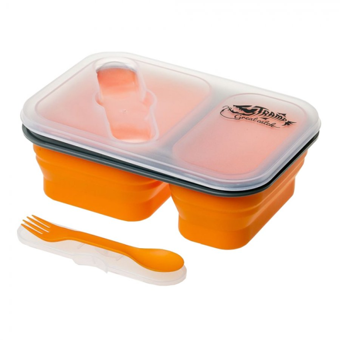 Tramp Контейнер силиконовый 2 отсека с ловилкой, оранжевый, TRC-090