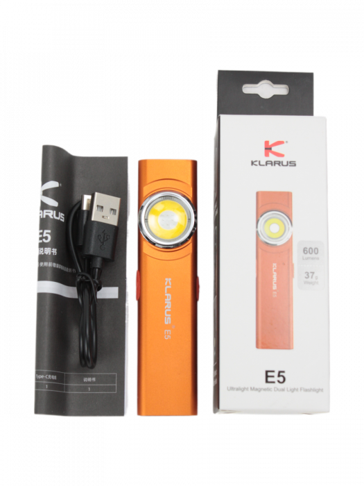 Фонарь EDC KLARUS E5, 600Lm, акк.450mAh оранжевый