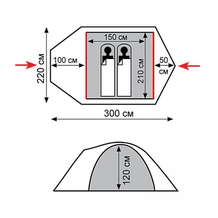Tramp палатка Mountain 2 (V2) серый, TRT-22-grey