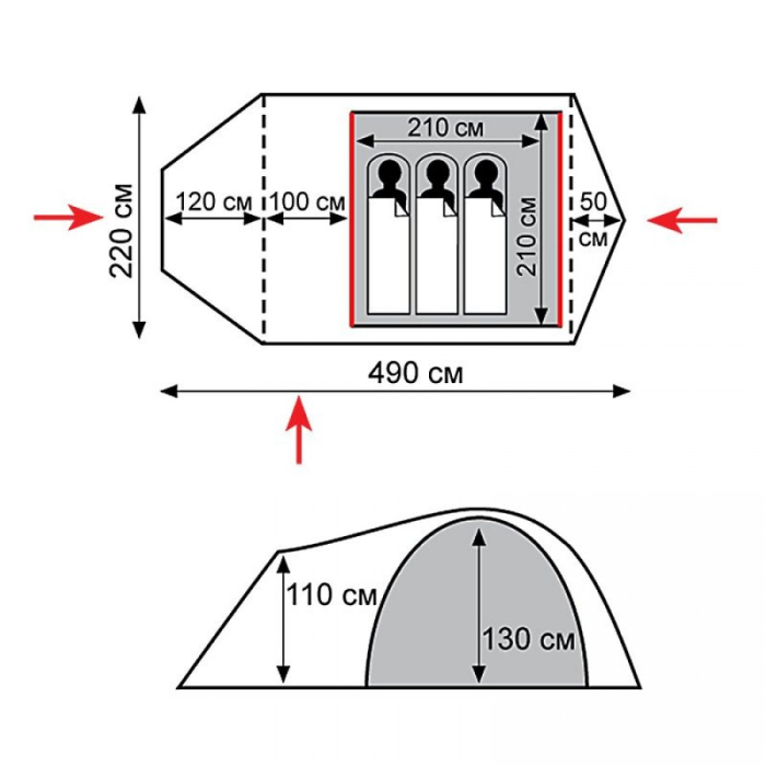 Tramp палатка Cave 3 (V2) (серый), TRT-21-grey