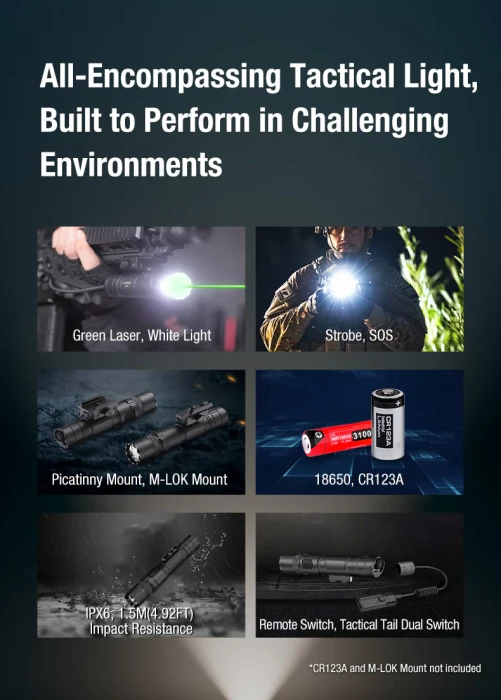 Фонарь тактический KLARUS GL6, 1600Lm, акк.3100mAh, кнопка, зеленый лазер