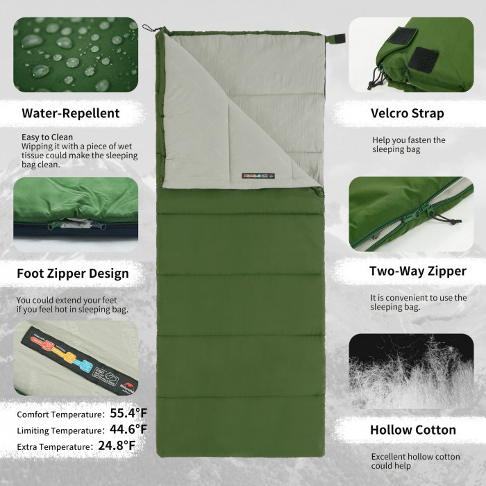 Спальный мешок NATUREHIKE F150 Envelop Cotton Green
