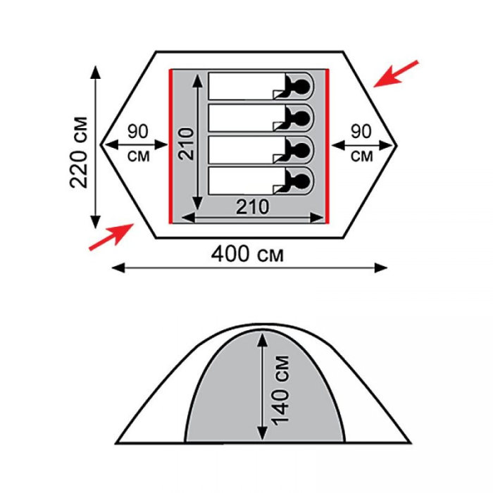 Tramp палатка Rock 4 (V2) (серый), TRT-29-grey